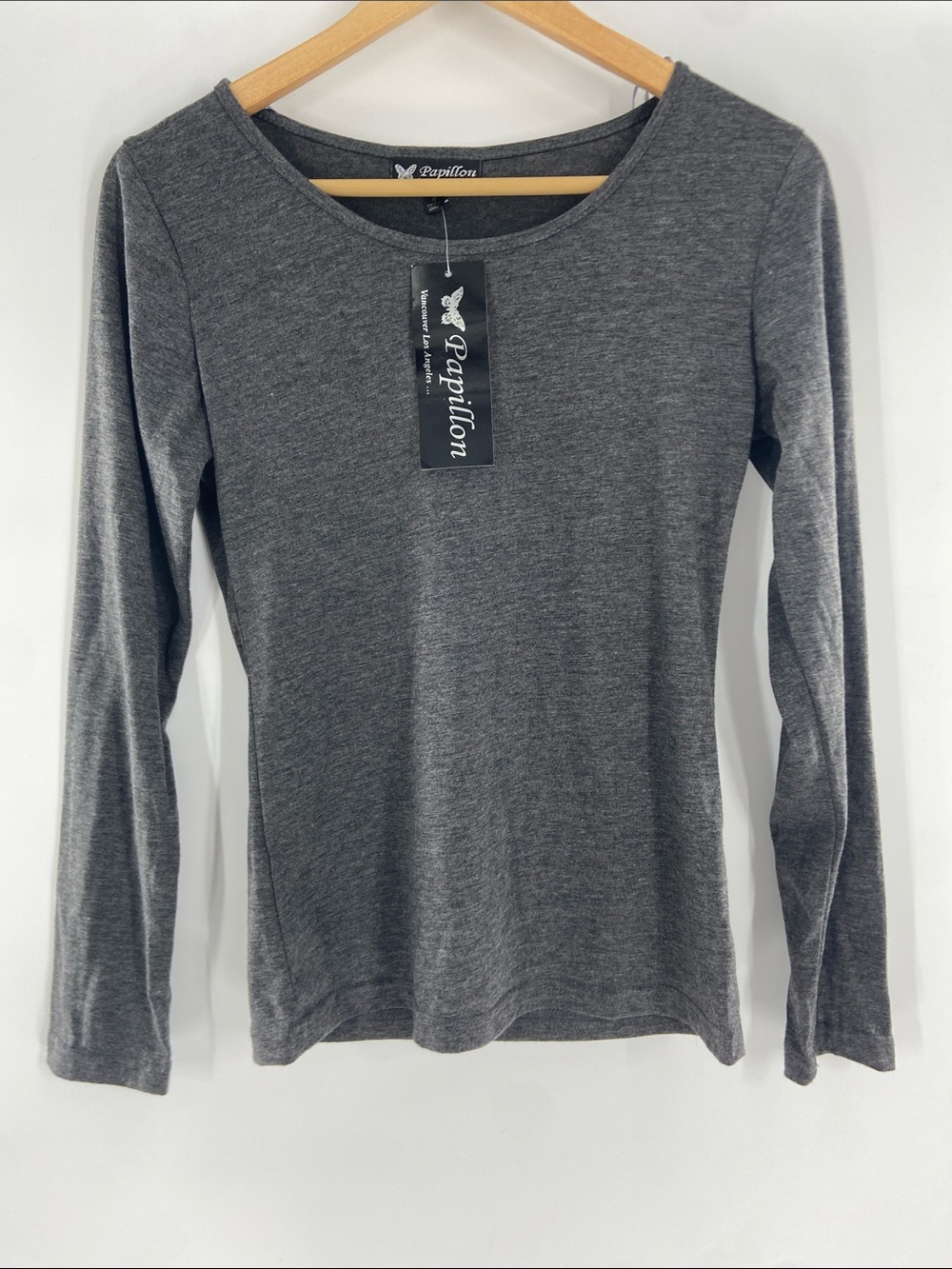 Papillon Charcoal Long Sleeve Top Size M NWT